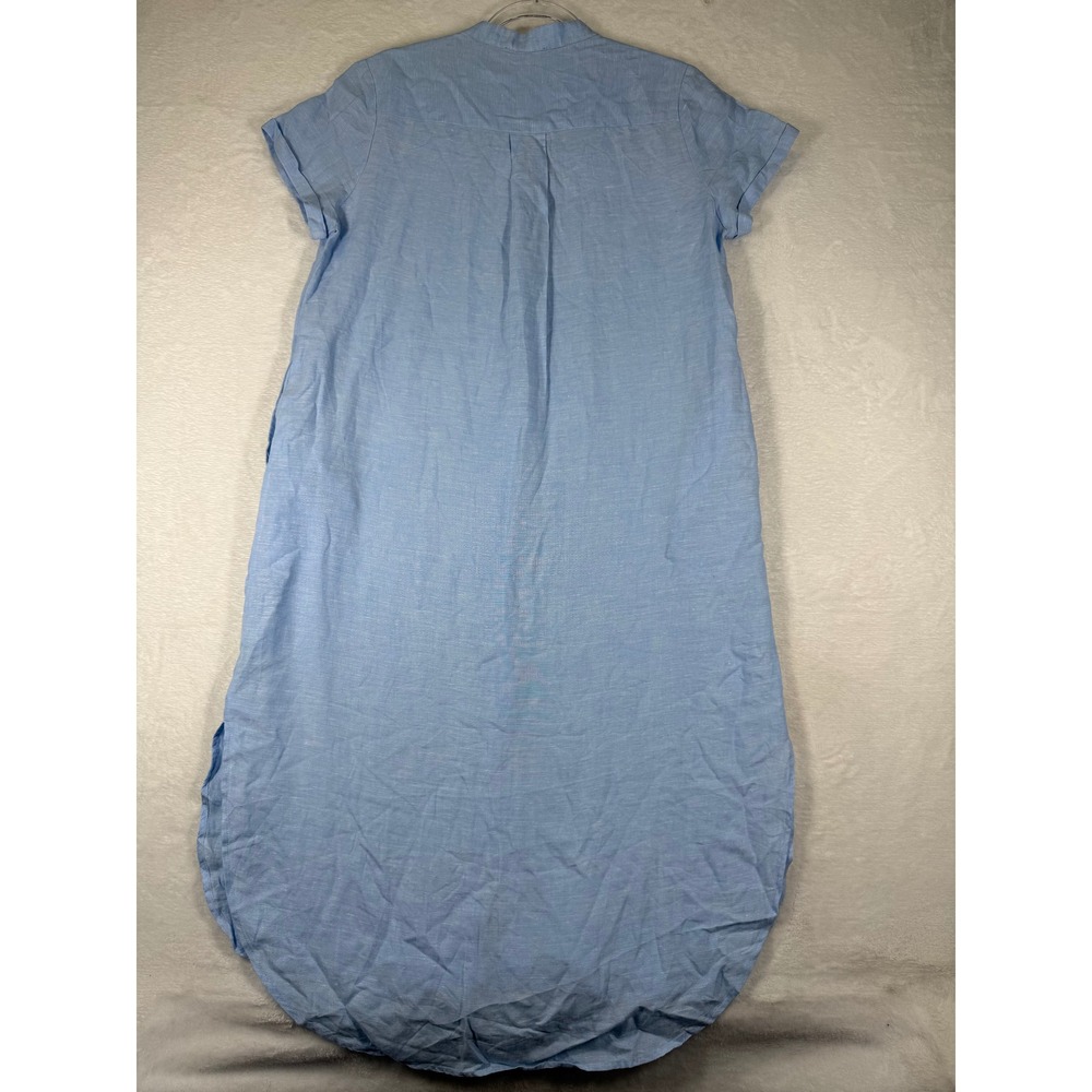 Saks Fifth Avenue Womens Blue 100% Linen Short Sleeve Button Front Shirt Dress L - Picture 8 of 9